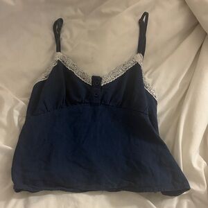 SHEIN Blue Top with White Lace Detail